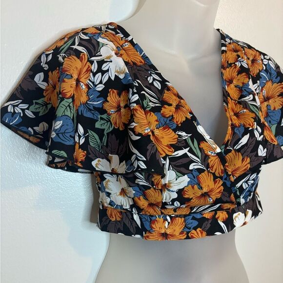 SHEIN Floral Print Tie Back Crop Blouse Size XS - Picture 4 of 7